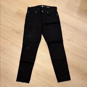 7 For All Mankind Men's Distressed Black Skinny Jeans